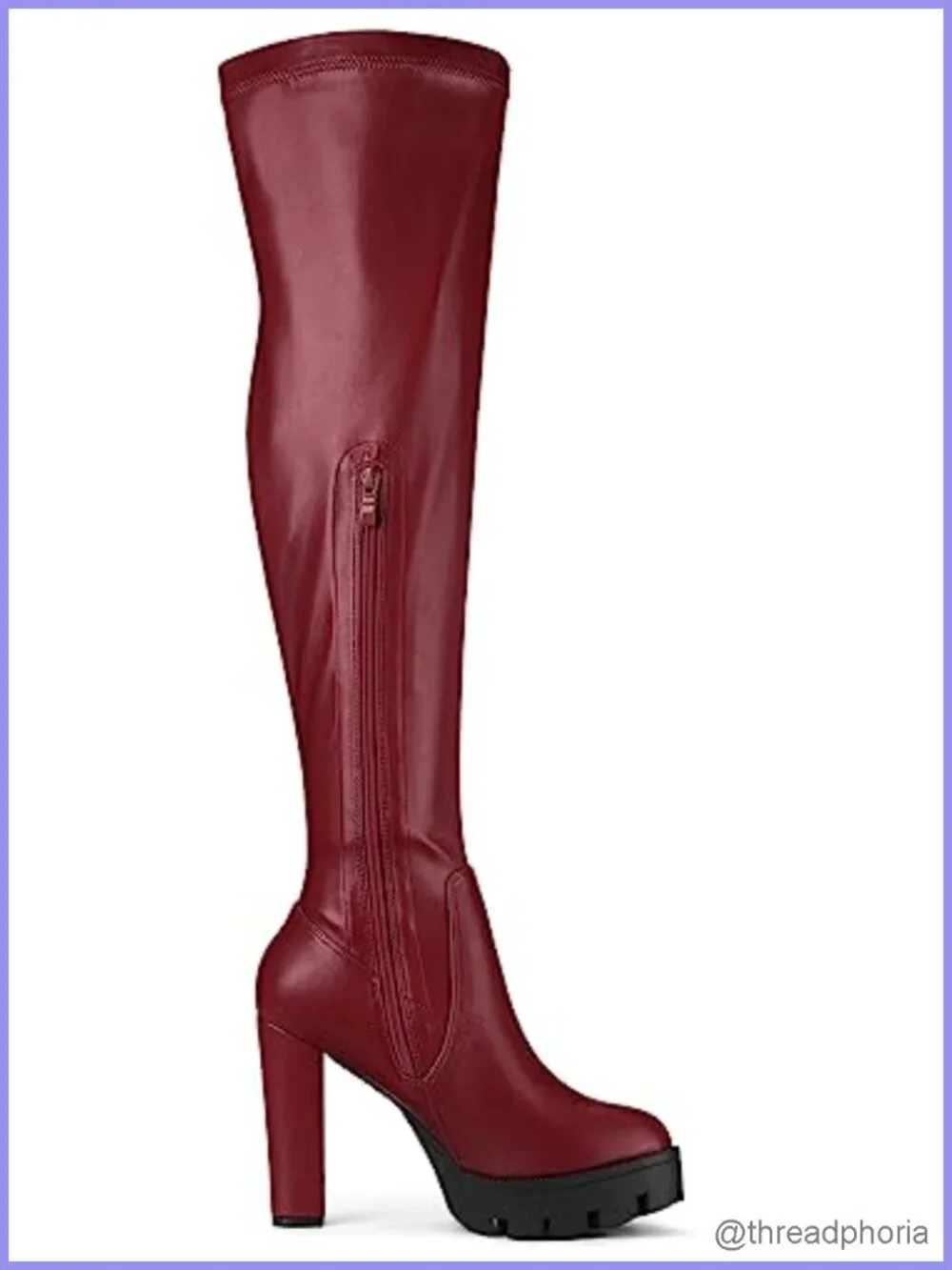 Allegra K Women Platform Round Toe Chunky Heel Over Knee Boots